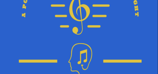 blue field, yellow text, musical note, side view of head with another musical note inside, Melodies for Success: A Poem for the Educationally Distraught