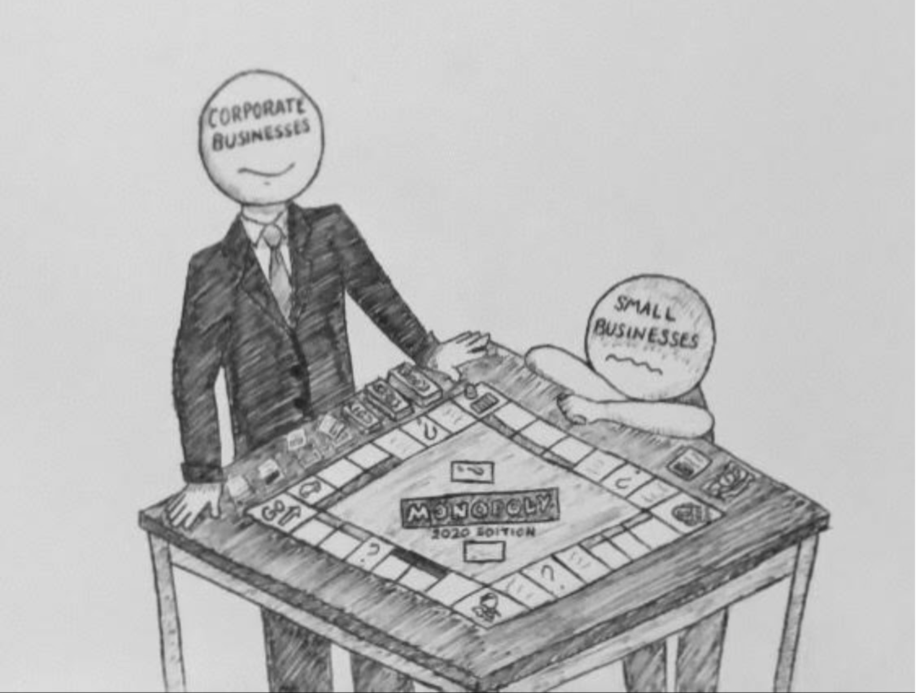 corporation vs child at tabletop game of monopoly 