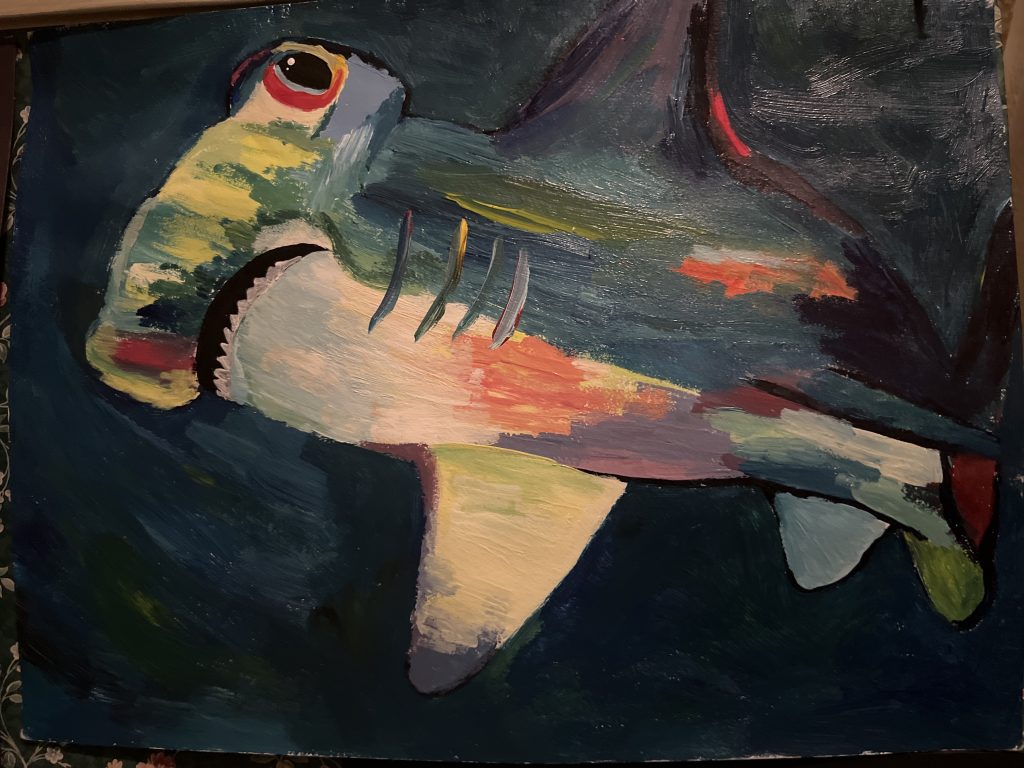 painting of hammer head shark